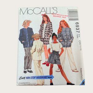 Vintage 1990s McCalls Sewing Pattern 6937 Girls Jacket Top Pants Shorts Sz 7-10